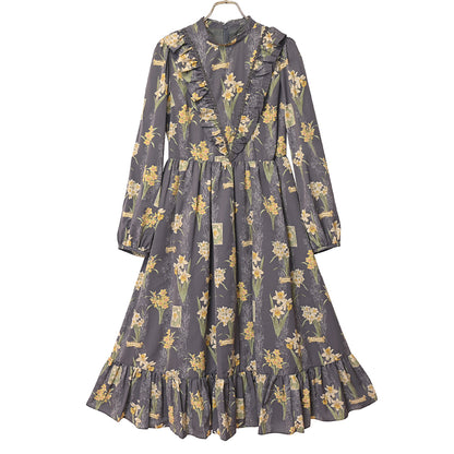 Daffodils blooming in the field V-line dress