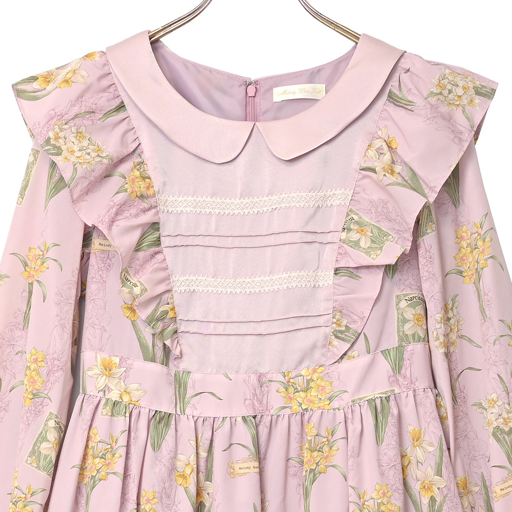 野に咲く水仙のフラットカラーワンピース-Melody BasKet(メロディー