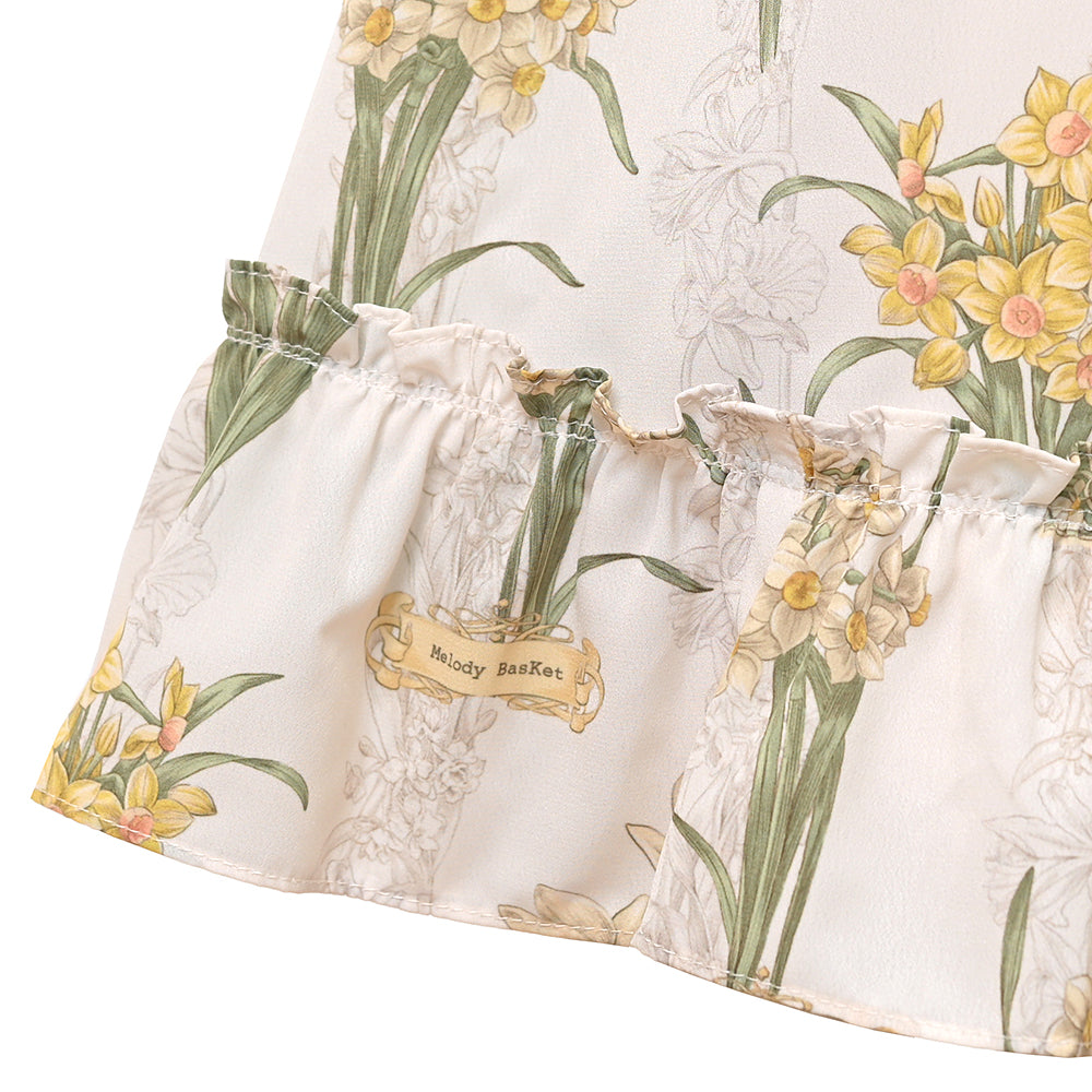 野に咲く水仙のフラットカラーワンピース