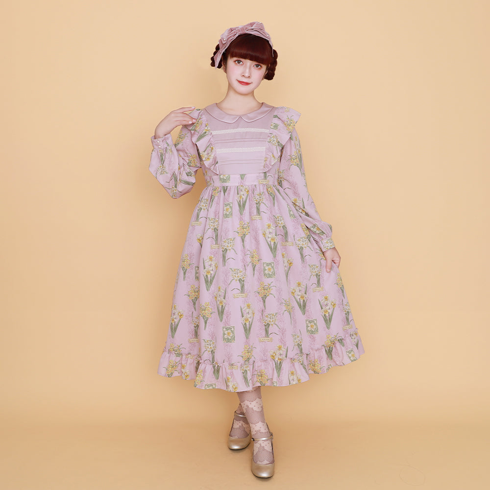 野に咲く水仙のフラットカラーワンピース-Melody BasKet(メロディー