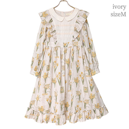 野に咲く水仙のフラットカラーワンピース