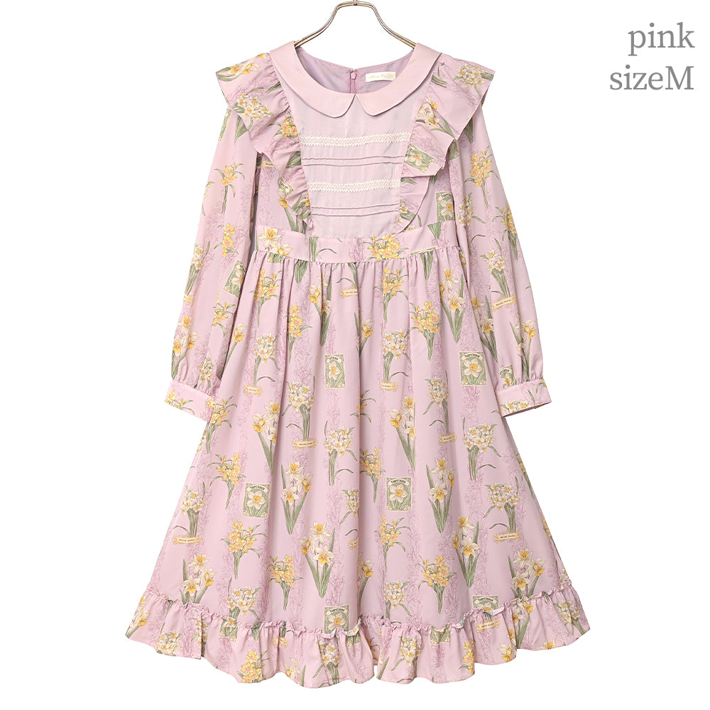 野に咲く水仙のフラットカラーワンピース