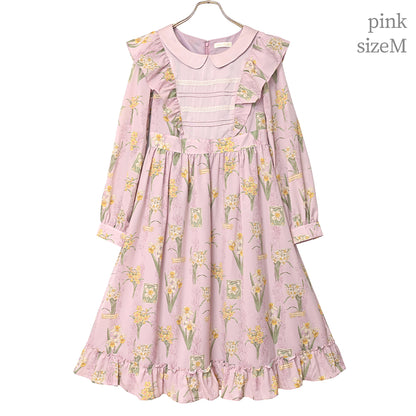 野に咲く水仙のフラットカラーワンピース