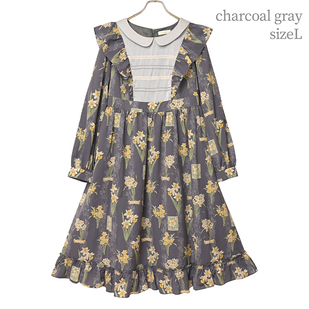 野に咲く水仙のフラットカラーワンピース