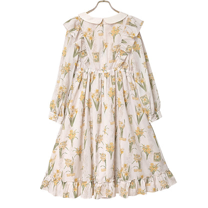 野に咲く水仙のフラットカラーワンピース