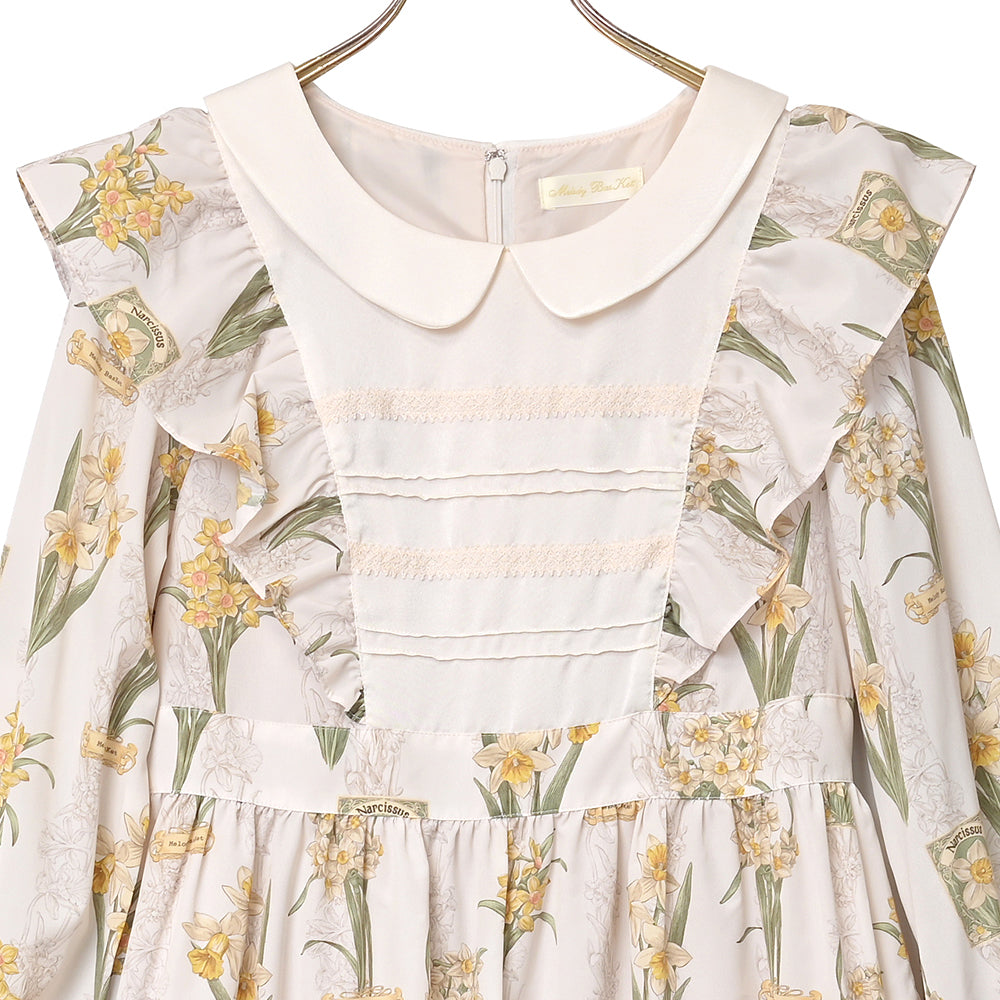 野に咲く水仙のフラットカラーワンピース