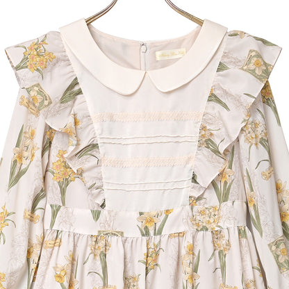 野に咲く水仙のフラットカラーワンピース