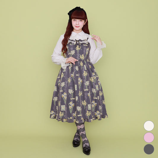 Daffodils blooming in the field jumper dress