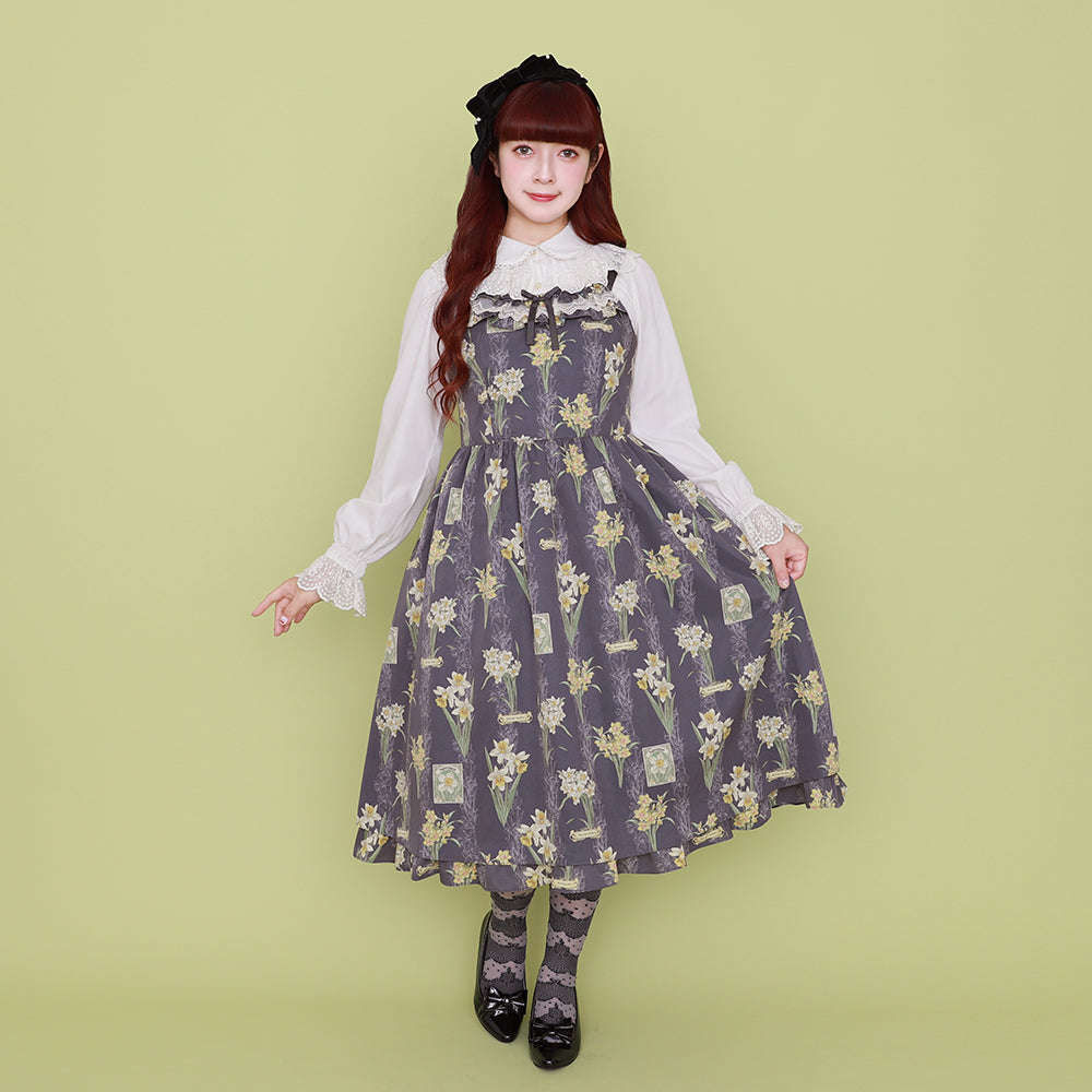 Daffodils blooming in the field jumper dress-Melody BasKet