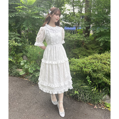Lattice bouquet embroidery lace collar dress
