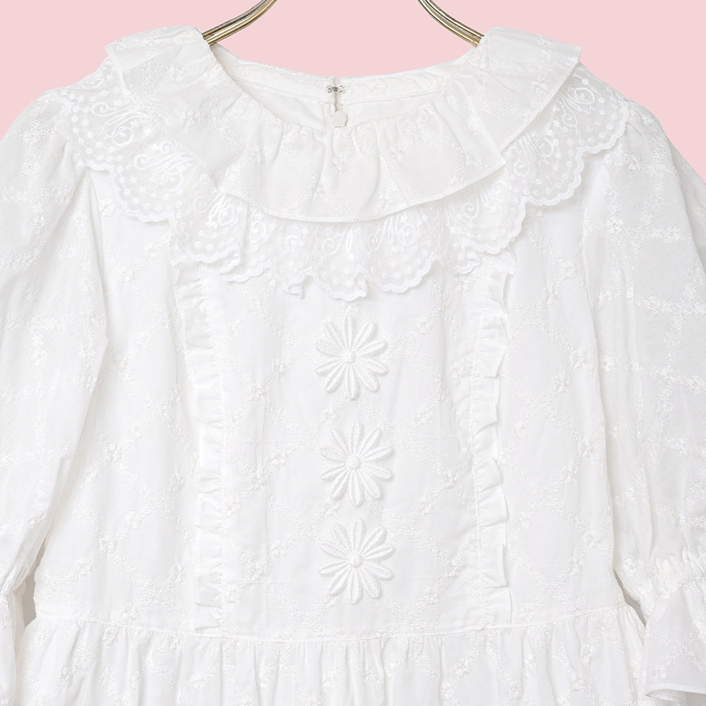 Lattice bouquet embroidery lace collar dress