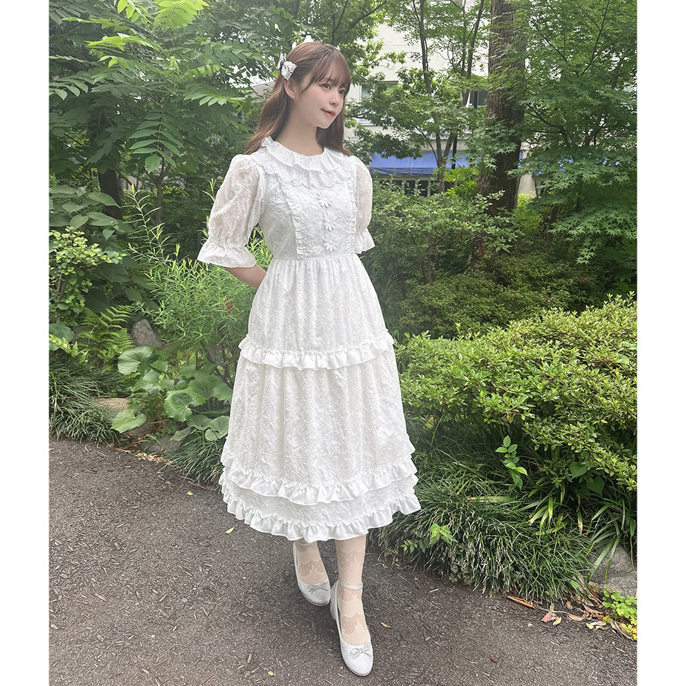 ラティスブーケ刺繍 レースカラーワンピース