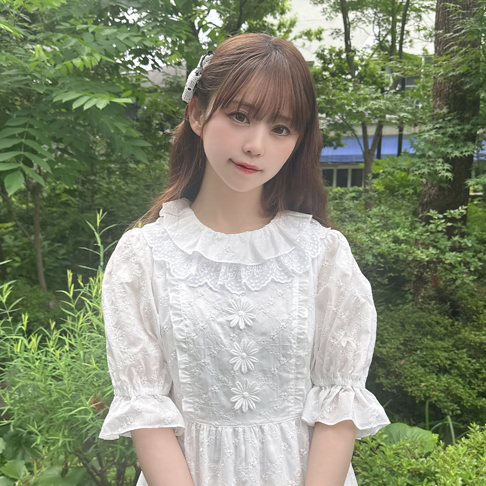 Lattice bouquet embroidery lace collar dress