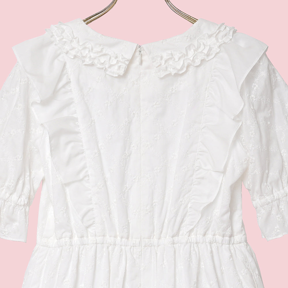 Lattice bouquet embroidery flat collar dress