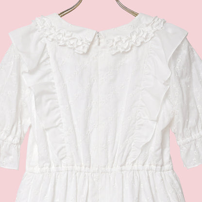 Lattice bouquet embroidery flat collar dress