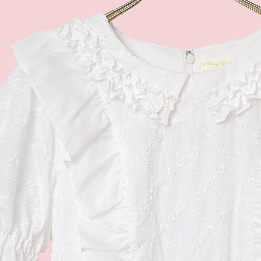 Lattice bouquet embroidery flat collar dress