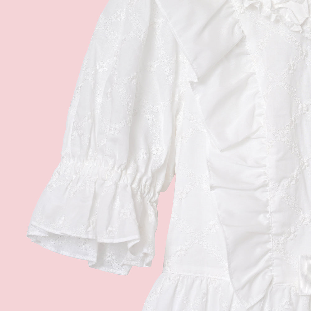 Lattice bouquet embroidery flat collar dress