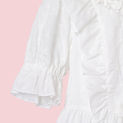 Lattice bouquet embroidery flat collar dress