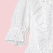 Load image into Gallery viewer, Lattice bouquet embroidery flat collar dress
