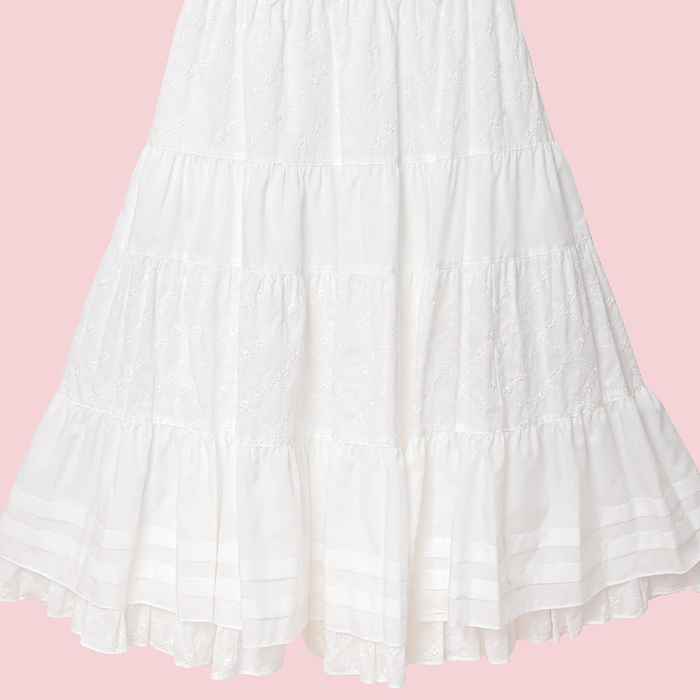 Lattice bouquet embroidery flat collar dress