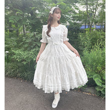 Load image into Gallery viewer, Lattice bouquet embroidery flat collar dress
