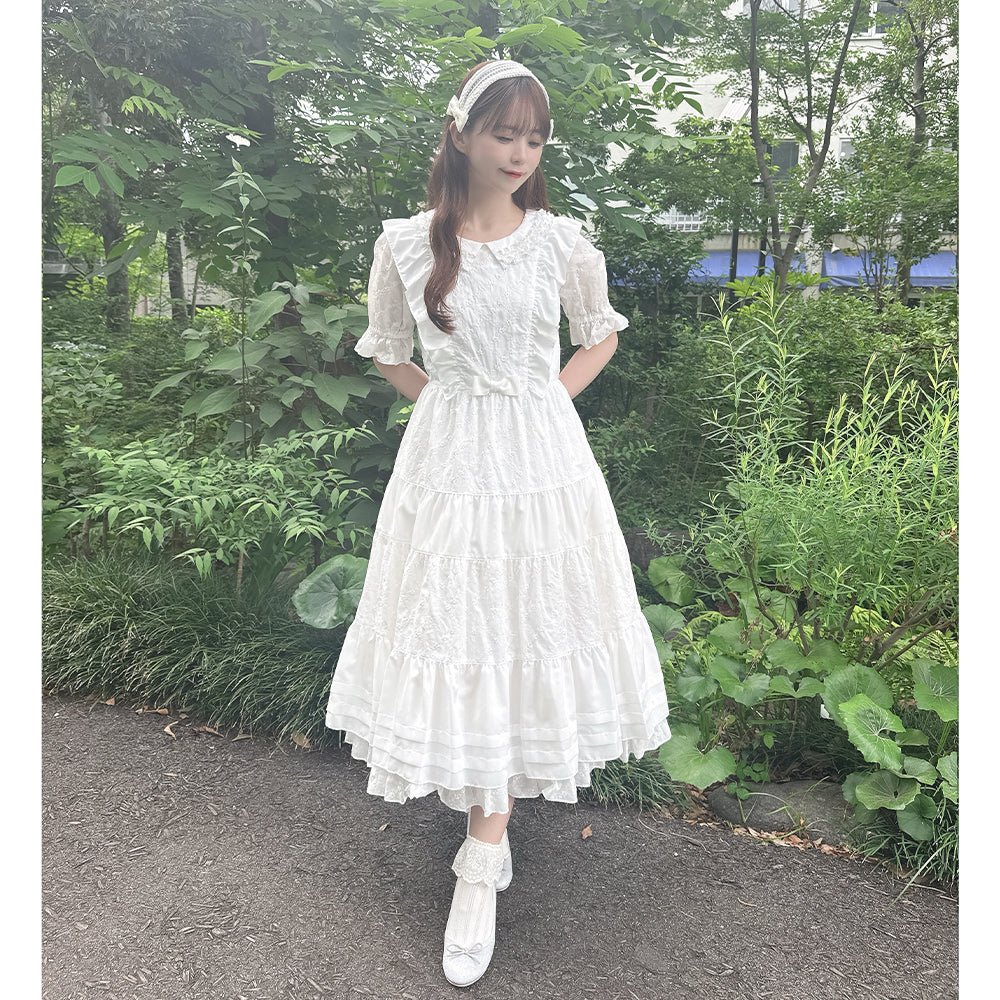 Lattice bouquet embroidery flat collar dress