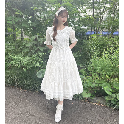 Lattice bouquet embroidery flat collar dress