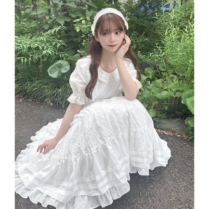 Lattice bouquet embroidery flat collar dress