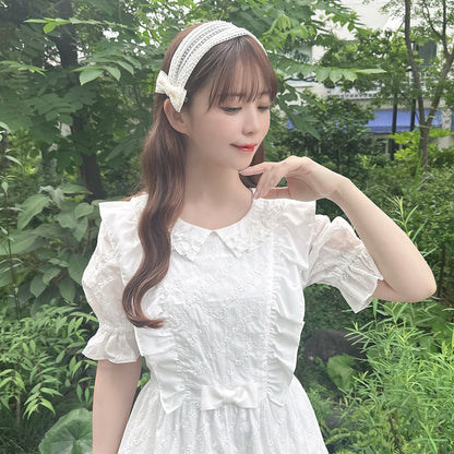 Lattice bouquet embroidery flat collar dress