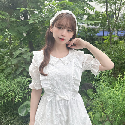 Lattice bouquet embroidery flat collar dress
