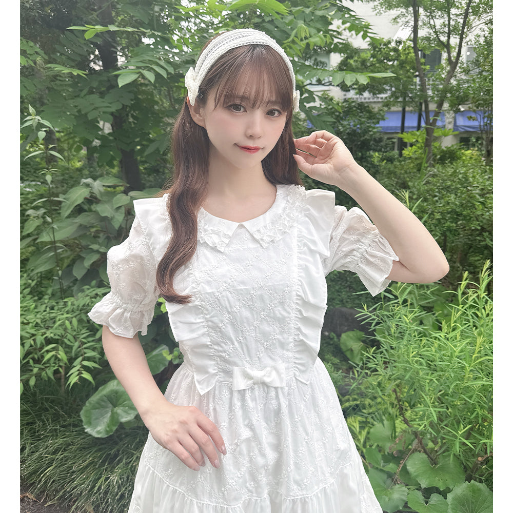 Lattice bouquet embroidery flat collar dress