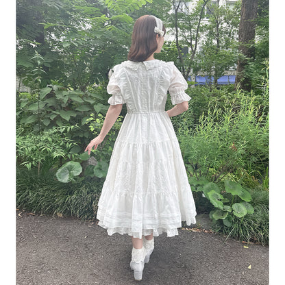 Lattice bouquet embroidery flat collar dress