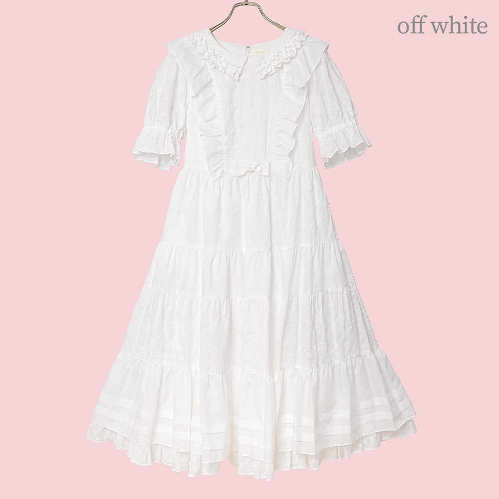 Lattice bouquet embroidery flat collar dress