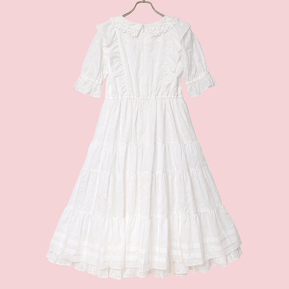 Lattice bouquet embroidery flat collar dress