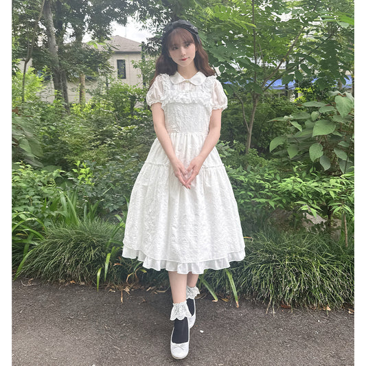 Lattice bouquet embroidery frill jumper dress