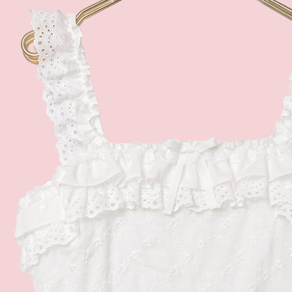 Lattice bouquet embroidery frill jumper dress