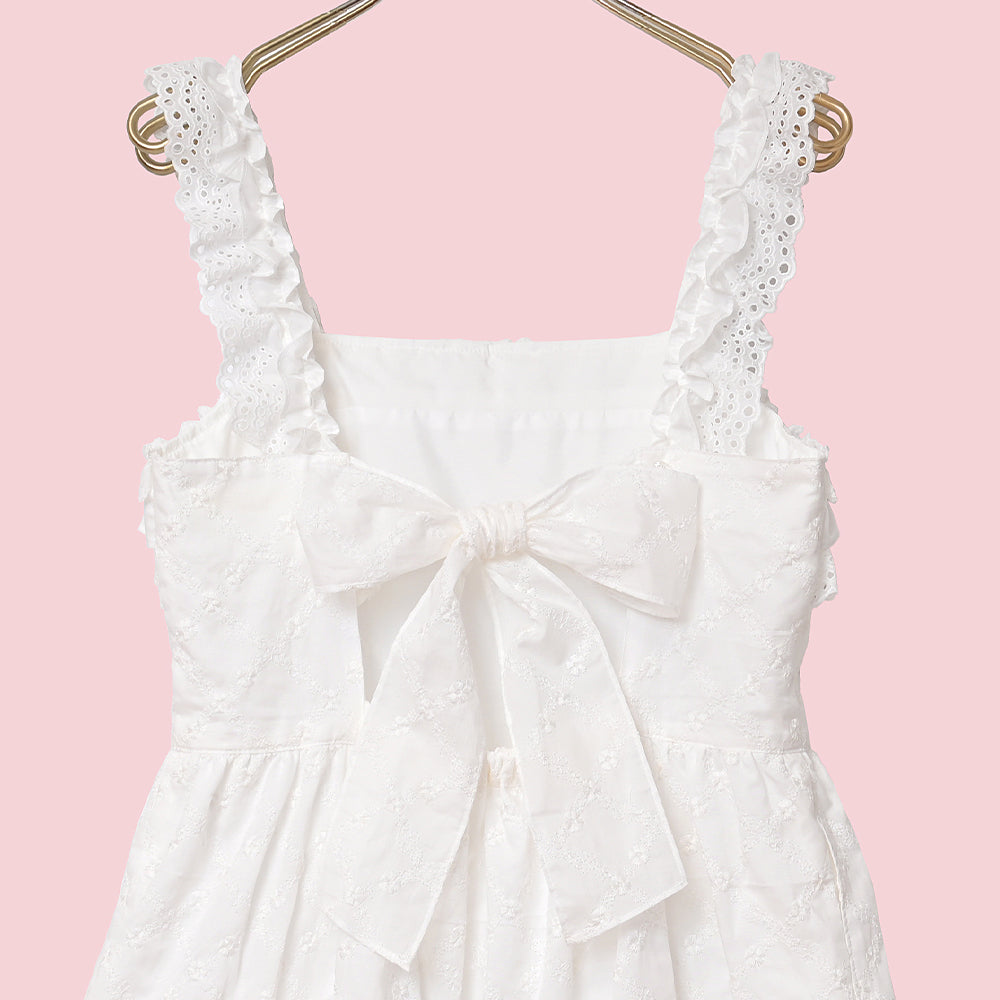 Lattice bouquet embroidery frill jumper dress