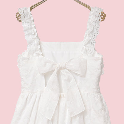 Lattice bouquet embroidery frill jumper dress