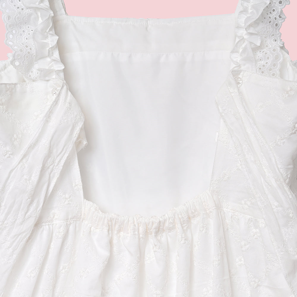 Lattice bouquet embroidery frill jumper dress