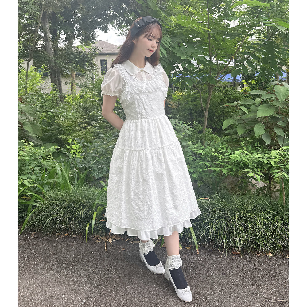 Lattice bouquet embroidery frill jumper dress