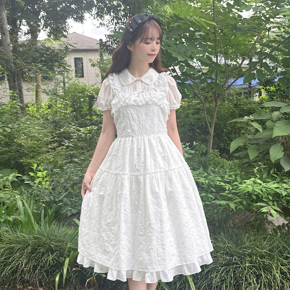 Lattice bouquet embroidery frill jumper dress