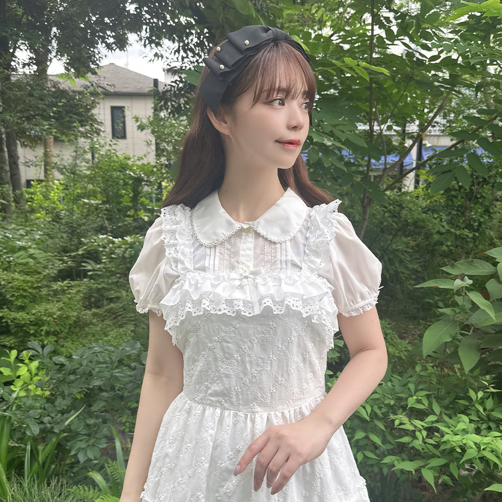 Lattice bouquet embroidery frill jumper dress