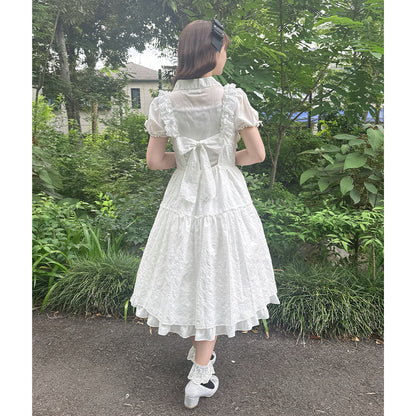 Lattice bouquet embroidery frill jumper dress
