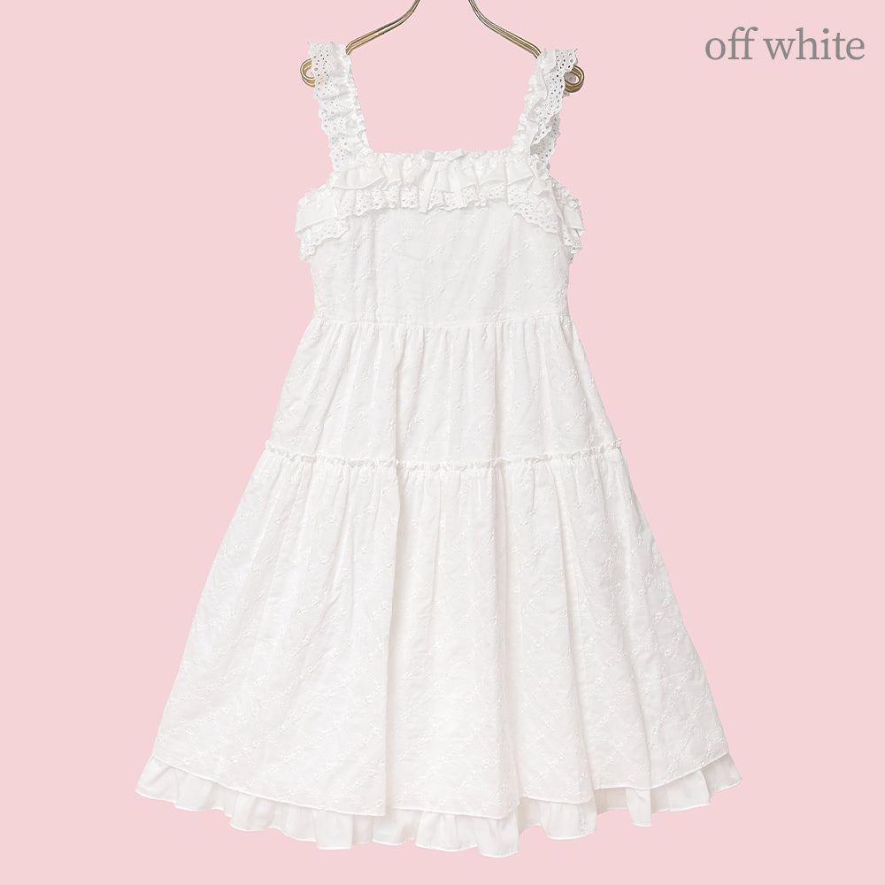 Lattice bouquet embroidery frill jumper dress