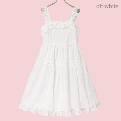 Lattice bouquet embroidery frill jumper dress