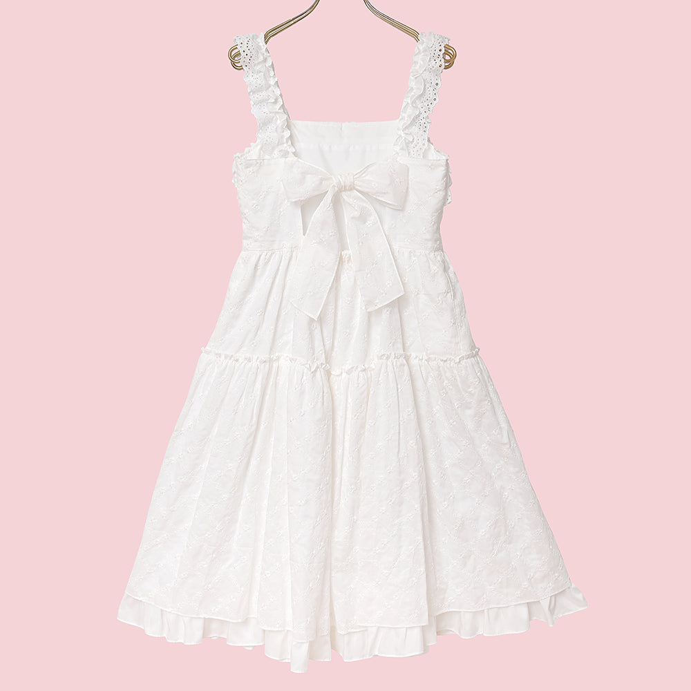 Lattice bouquet embroidery frill jumper dress