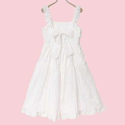 Lattice bouquet embroidery frill jumper dress