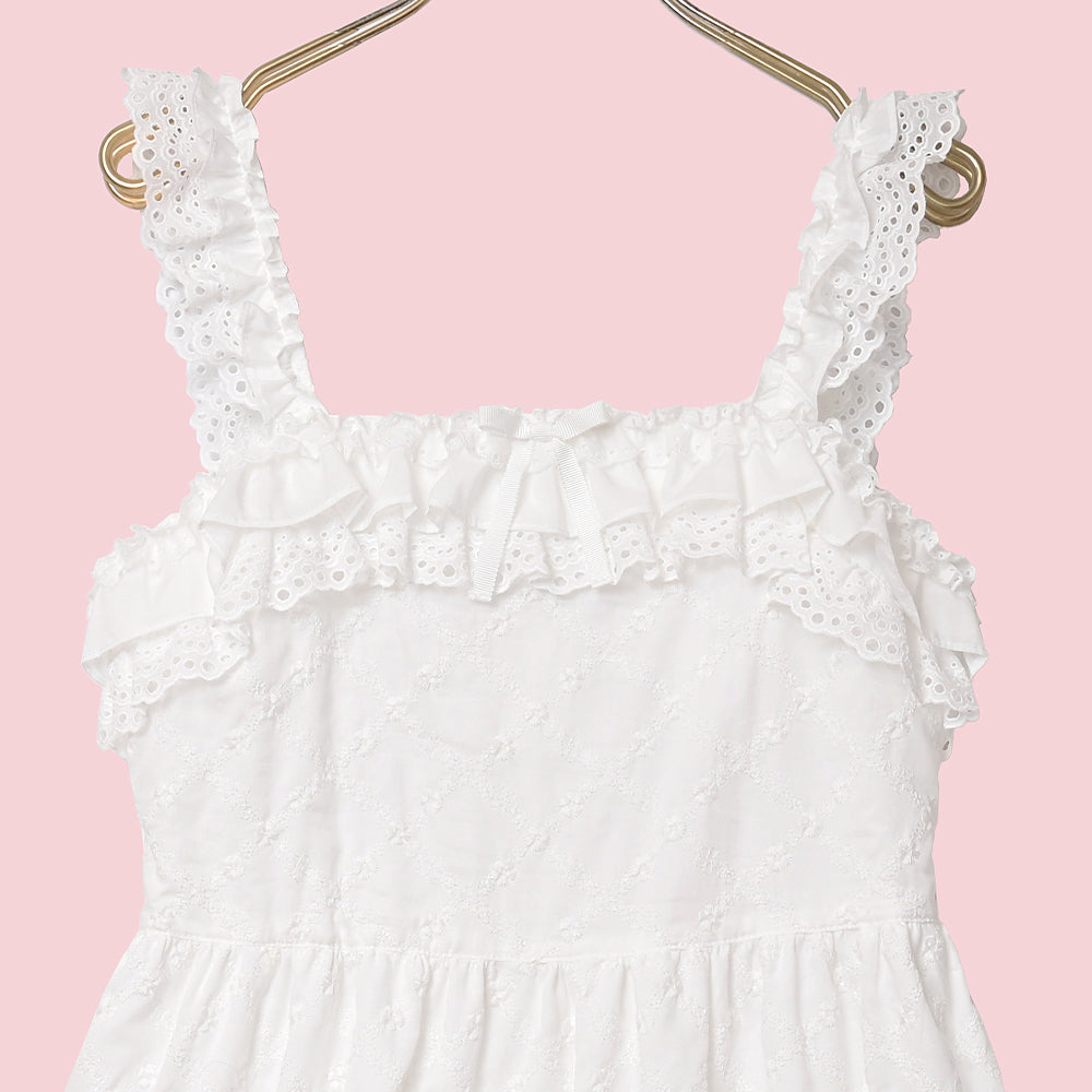 Lattice bouquet embroidery frill jumper dress