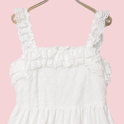 Lattice bouquet embroidery frill jumper dress