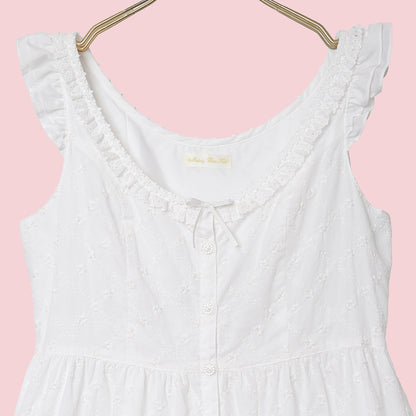 Lattice bouquet embroidery front button jumper dress